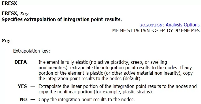 ANSYS Manual Entry for ERESX