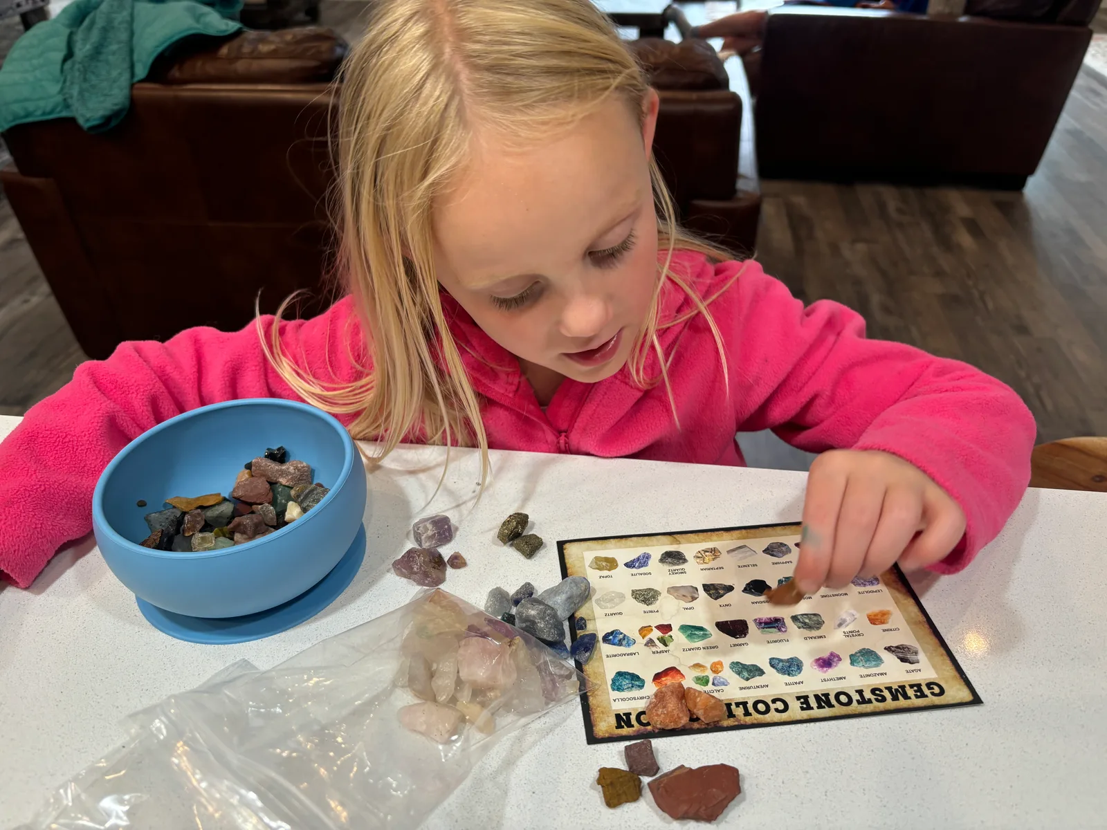 Thea matching up her gemstones