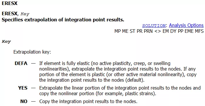ANSYS Manual Entry for ERESX